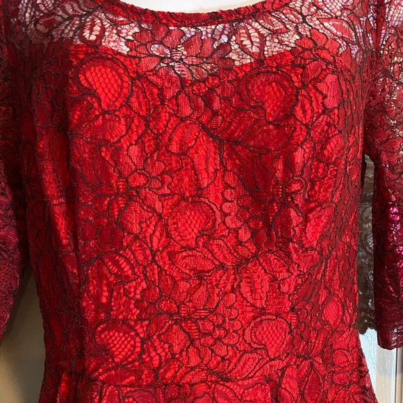 Betsy Johnson Red Mini Dress with Black & Red Lace Overlay - Picture 3 of 6